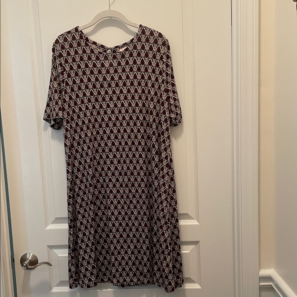 LOFT Maroon‎ and Cream Patterned Midi Dress